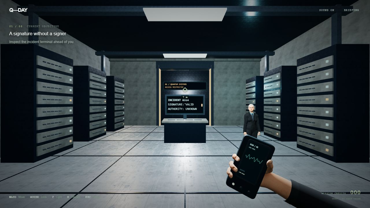 Actual first-person gameplay: Alex's receiver and Elias Ward in the ECHO facility